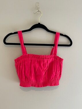 Abercrombie & Fitch A&F Linen Blend Ruched Crop Tank Top Pink Sleeveless Sm NWT